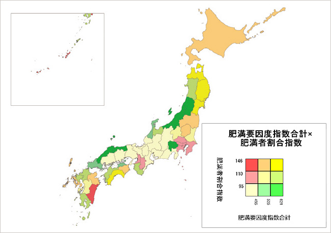 肥満者割合と要因度指数のオーバーレイマップ