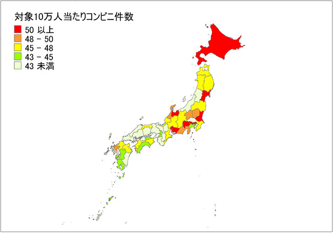 ターゲット人口10万人当たりコンビニ店舗数