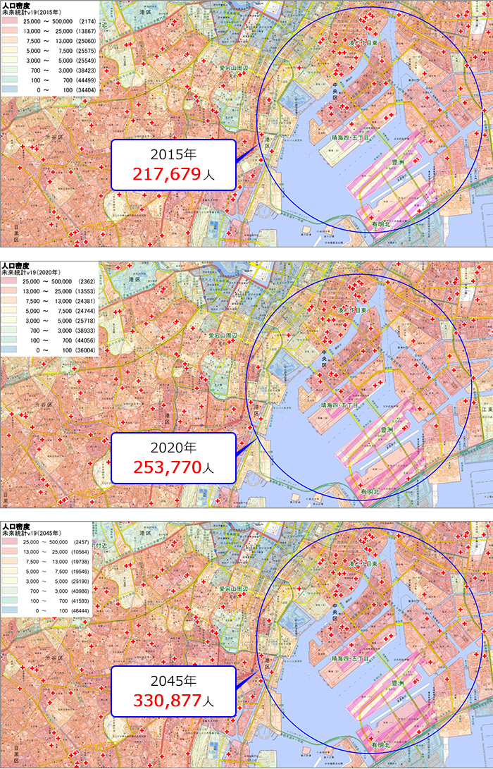 人口密度 2015年・2020年・2045年