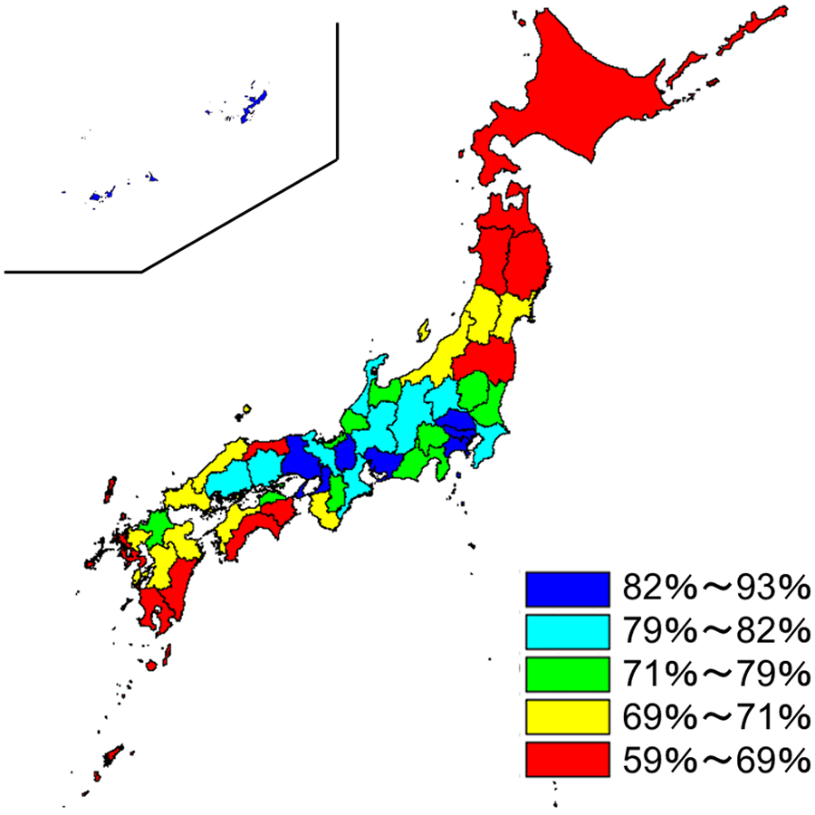 2000～2019年　都道府県別人口増減率