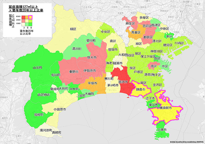 図1：神奈川県内の築年数20年以上戸建て比率