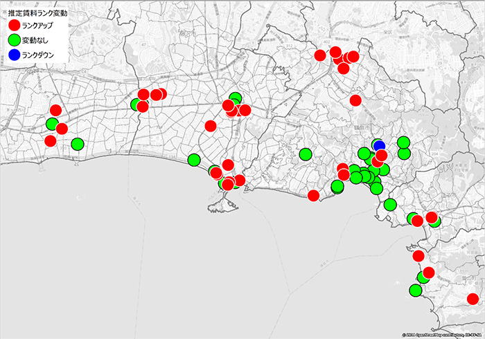 図5：湘南エリアのマンション賃料ランク変動「高額帯」