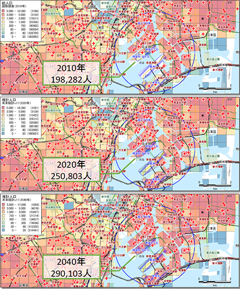 2010年 198,282人・2020年 250,803人・2040年 290,103人