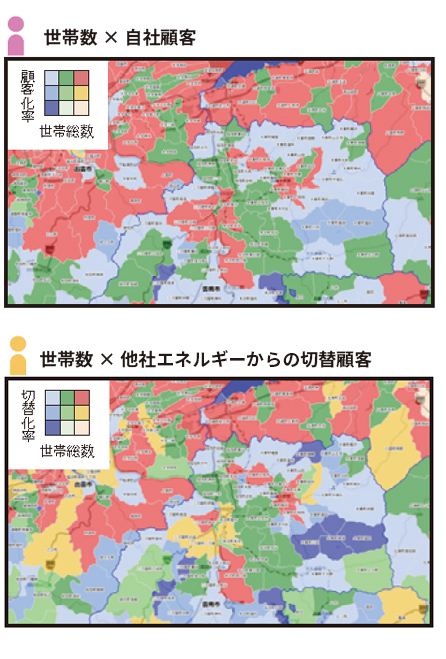 自社顧客データを地図上に表示しエリア別の普及率を可視化：イメージ