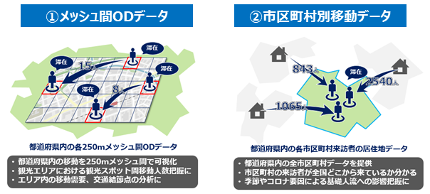 提供データセット（イメージ画像）メッシュ間ODデータ、市区町村別移動データ